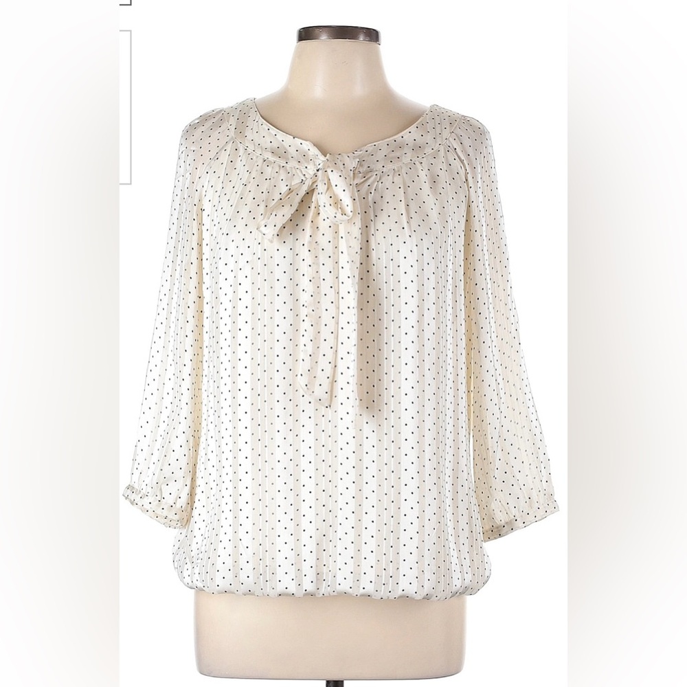 NWT Sara Michelle Black Polka Dot White Blouse Longsleeve Chiffon Size S